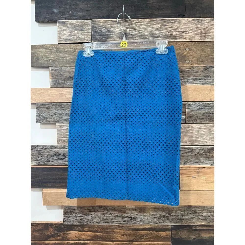 Akris Punto blue eyelet pencil cotton skirt size 4